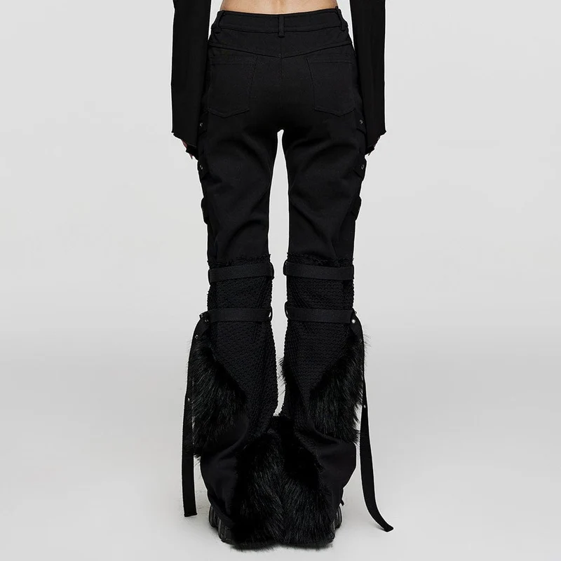 Flauschige Punk-Ösen-Mesh-Splice-Hose für Damen