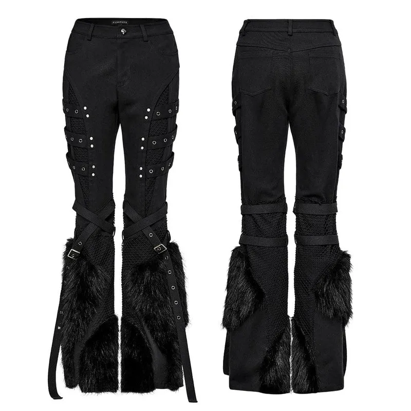 Flauschige Punk-Ösen-Mesh-Splice-Hose für Damen