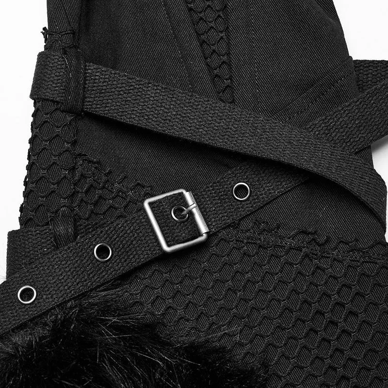 Flauschige Punk-Ösen-Mesh-Splice-Hose für Damen