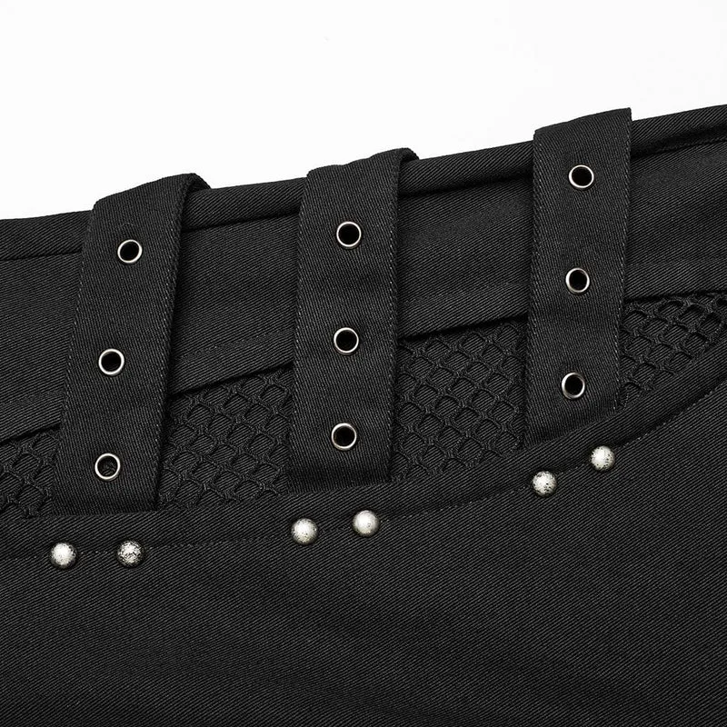 Flauschige Punk-Ösen-Mesh-Splice-Hose für Damen