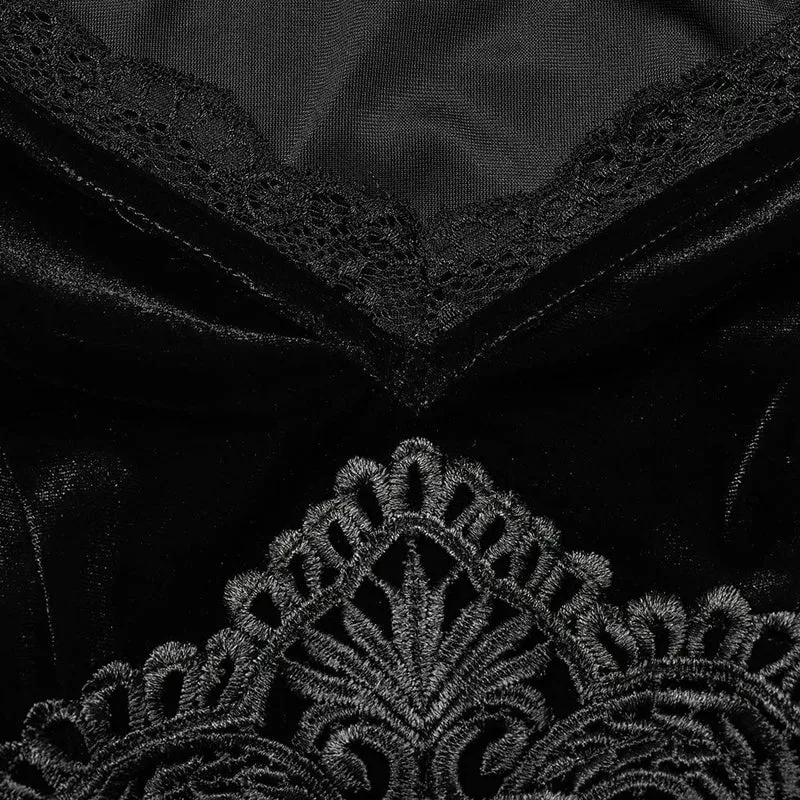 Damen-Hochzeitskleid aus Samt mit Gothic-Blumenstickerei, Spitze und Spleiß
