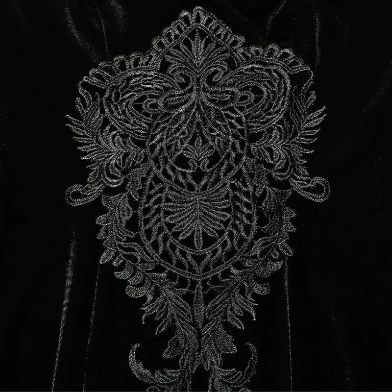 Damen-Hochzeitskleid aus Samt mit Gothic-Blumenstickerei, Spitze und Spleiß