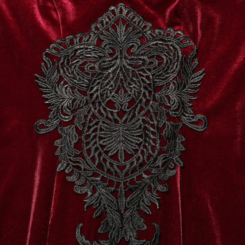 Damen-Hochzeitskleid aus Samt mit Gothic-Blumenstickerei, Spitze und Spleiß