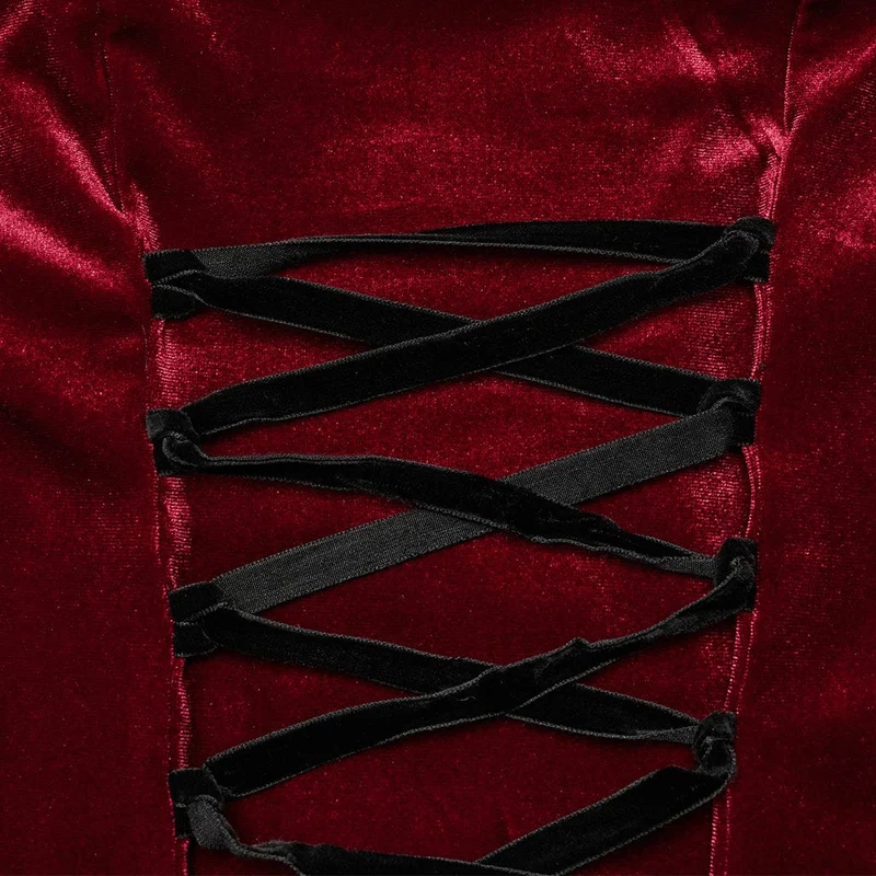 Damen-Hochzeitskleid aus Samt mit Gothic-Blumenstickerei, Spitze und Spleiß