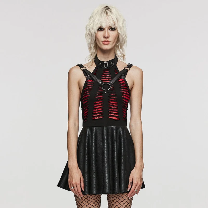Punk-Kleid mit Mesh-Einsätzen und Rissen für Damen, Abschlusskleid