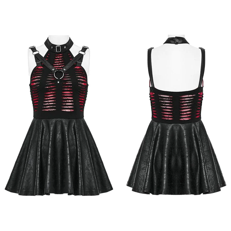 Punk-Kleid mit Mesh-Einsätzen und Rissen für Damen, Abschlusskleid