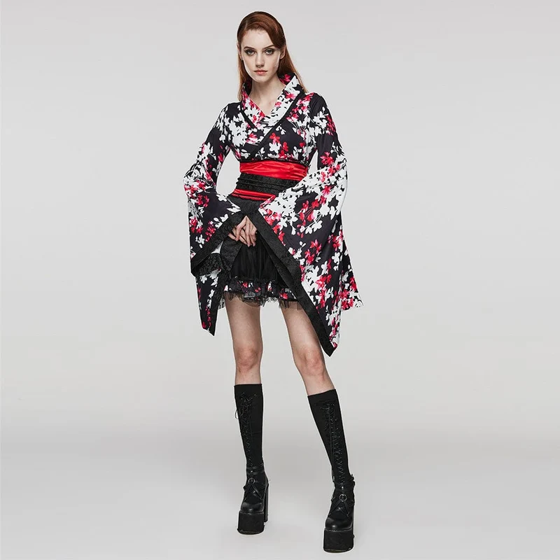 Damen-Kimono mit Lolita-Blumenmuster und Rock