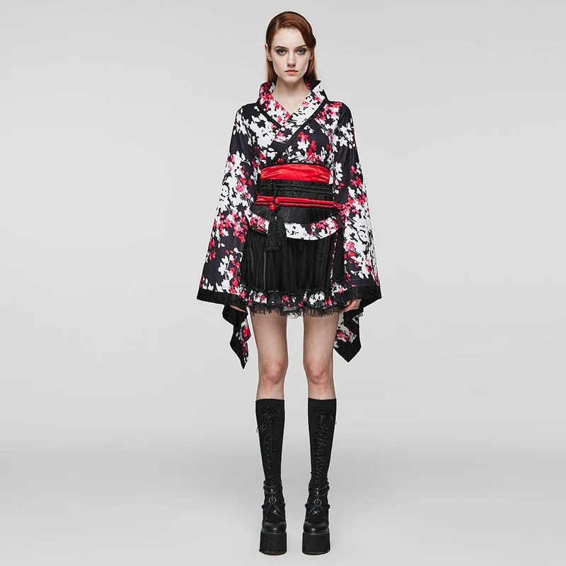 Damen-Kimono mit Lolita-Blumenmuster und Rock