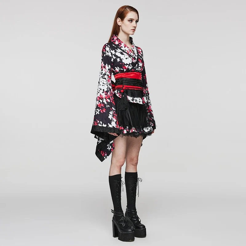 Damen-Kimono mit Lolita-Blumenmuster und Rock