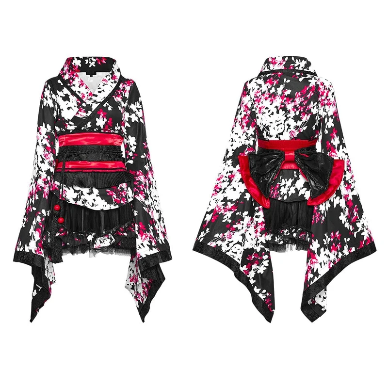Damen-Kimono mit Lolita-Blumenmuster und Rock