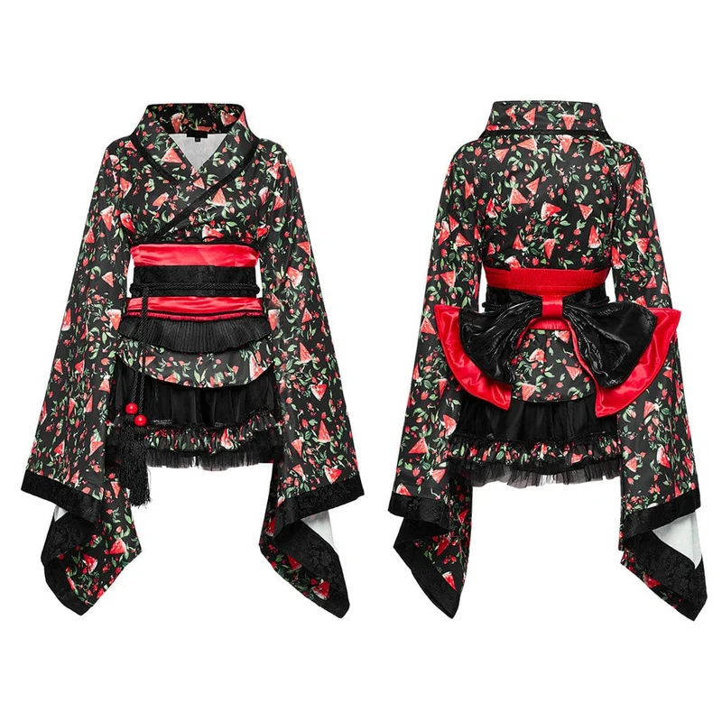 Damen-Kimono mit Rock, Lolita-Wassermelonen-Print