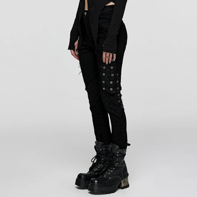 Punk-Mesh-Splice-Ösenhose für Damen