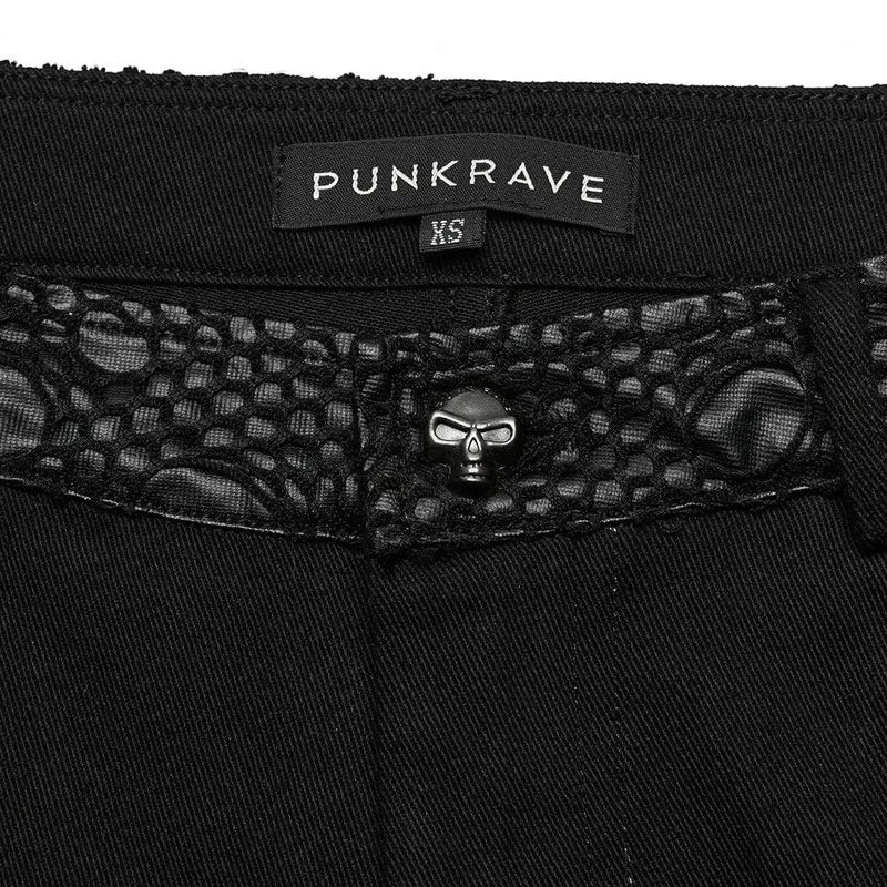 Damen Punk Mesh Splice Ripped Straight Hose