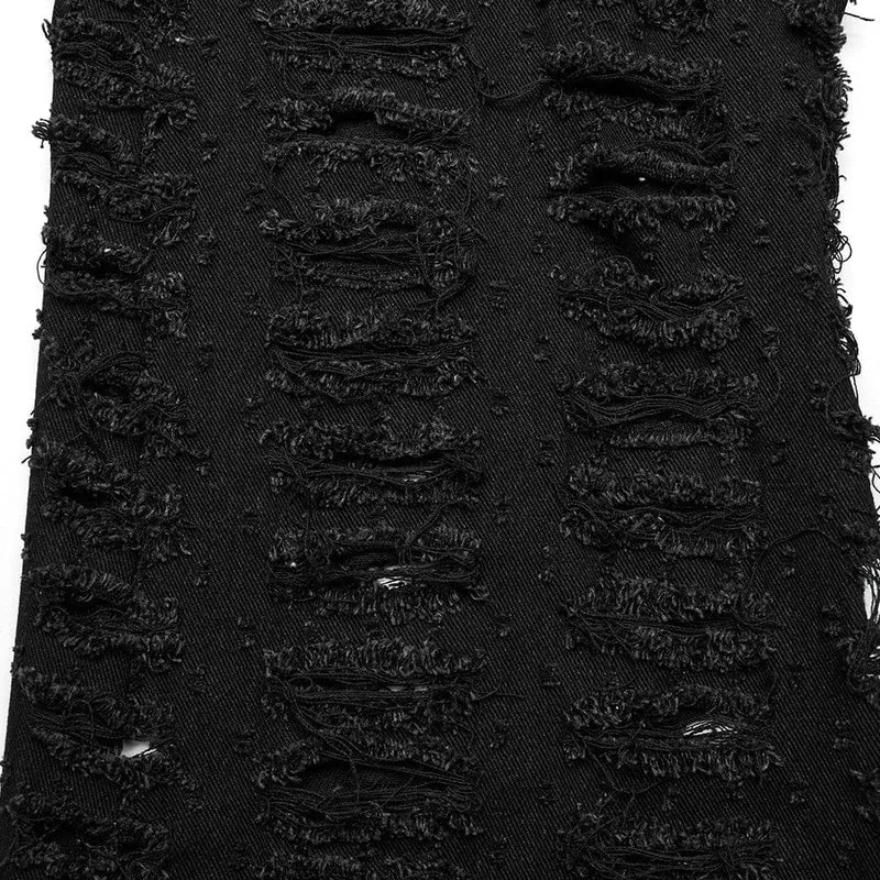 Damen Punk Mesh Splice Ripped Straight Hose