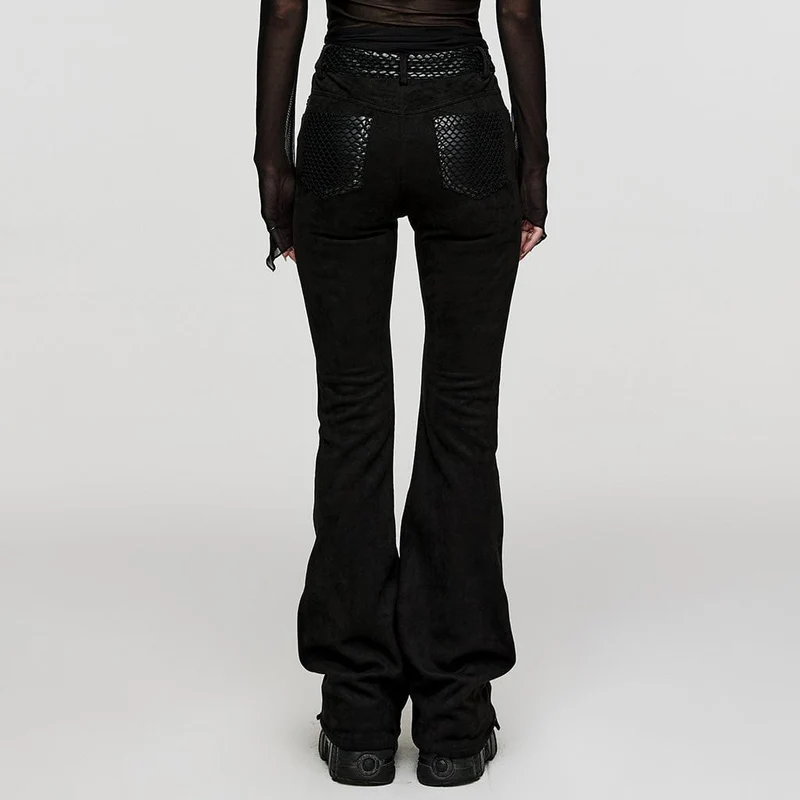 Damen-Schlaghose aus Punk-Mesh-Splice-Kunstleder