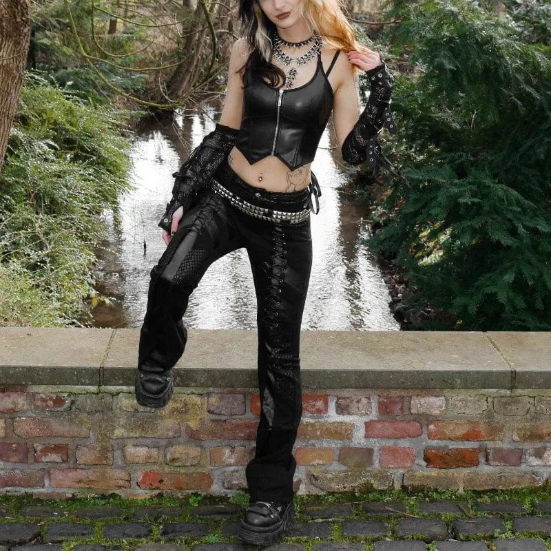 Damen-Schlaghose aus Punk-Mesh-Splice-Kunstleder
