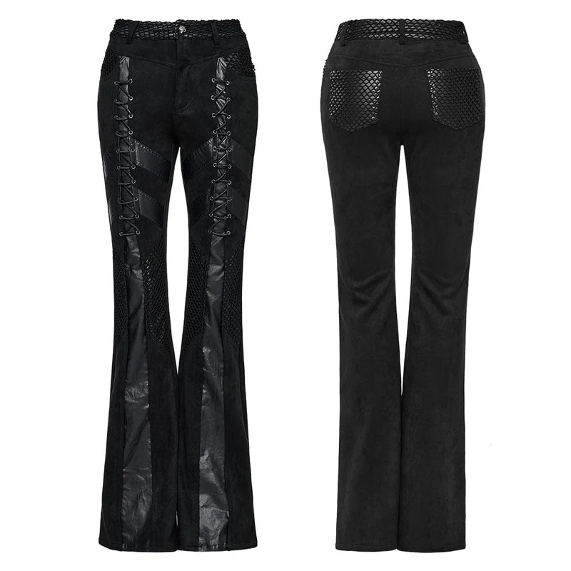 Damen-Schlaghose aus Punk-Mesh-Splice-Kunstleder