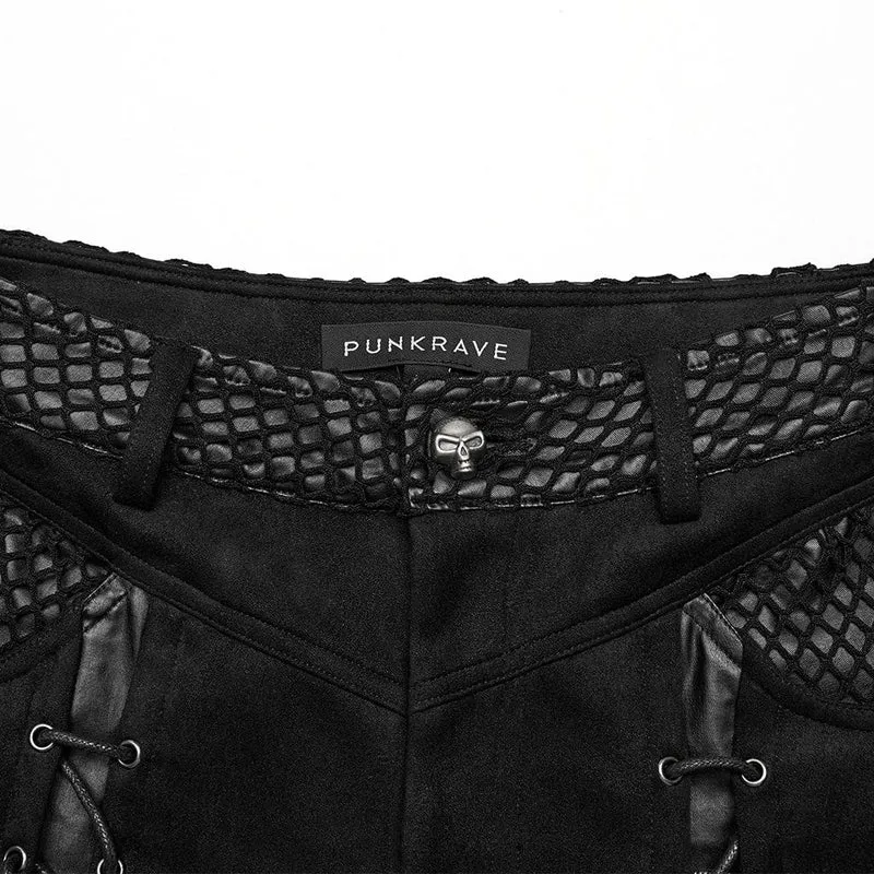 Damen-Schlaghose aus Punk-Mesh-Splice-Kunstleder