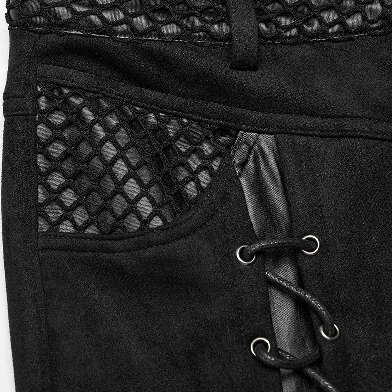 Damen-Schlaghose aus Punk-Mesh-Splice-Kunstleder