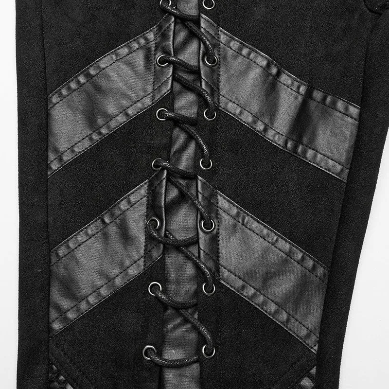 Damen-Schlaghose aus Punk-Mesh-Splice-Kunstleder