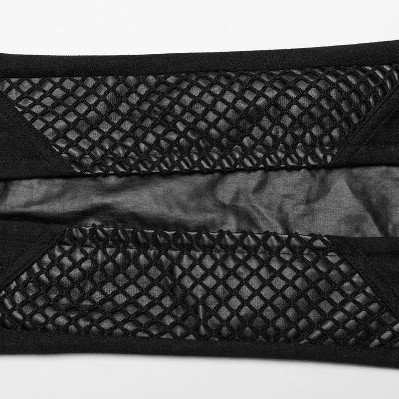 Damen-Schlaghose aus Punk-Mesh-Splice-Kunstleder
