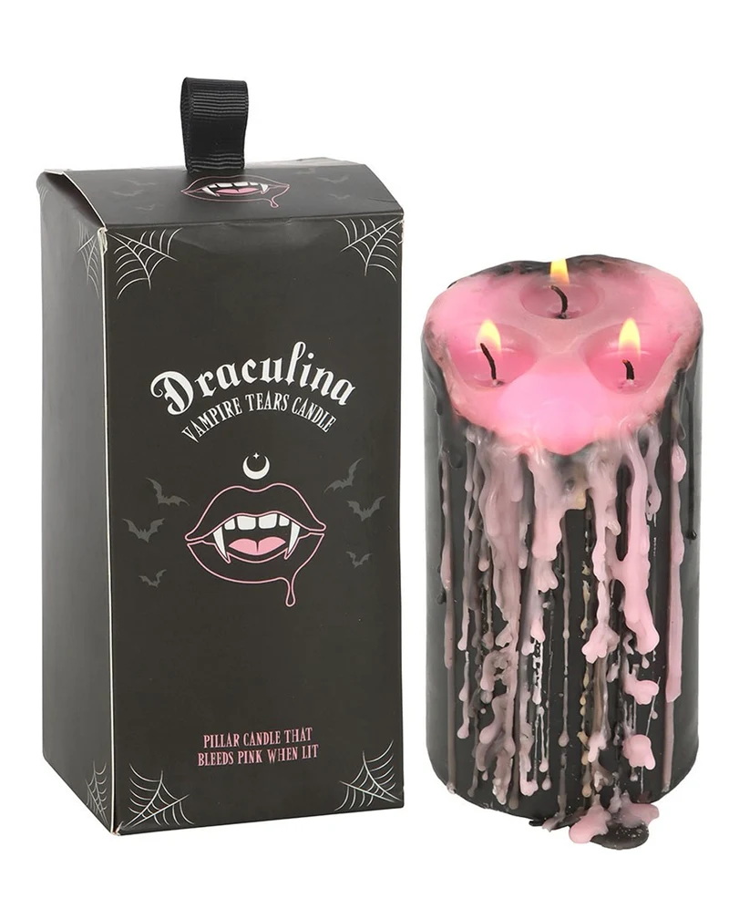 Pink "Blutende" Vampir Stumpenkerze 15cm