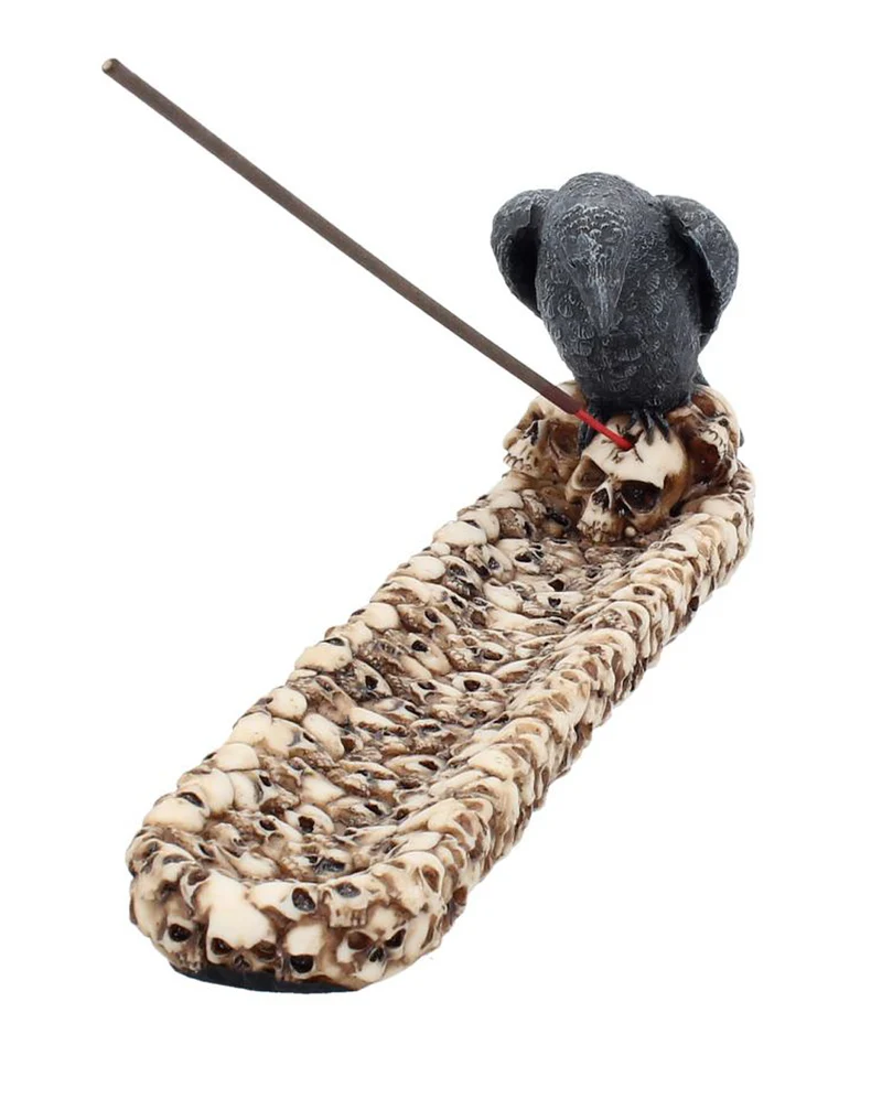 Rabe mit Totenköpfe Räucherstäbchenhalter 25cm