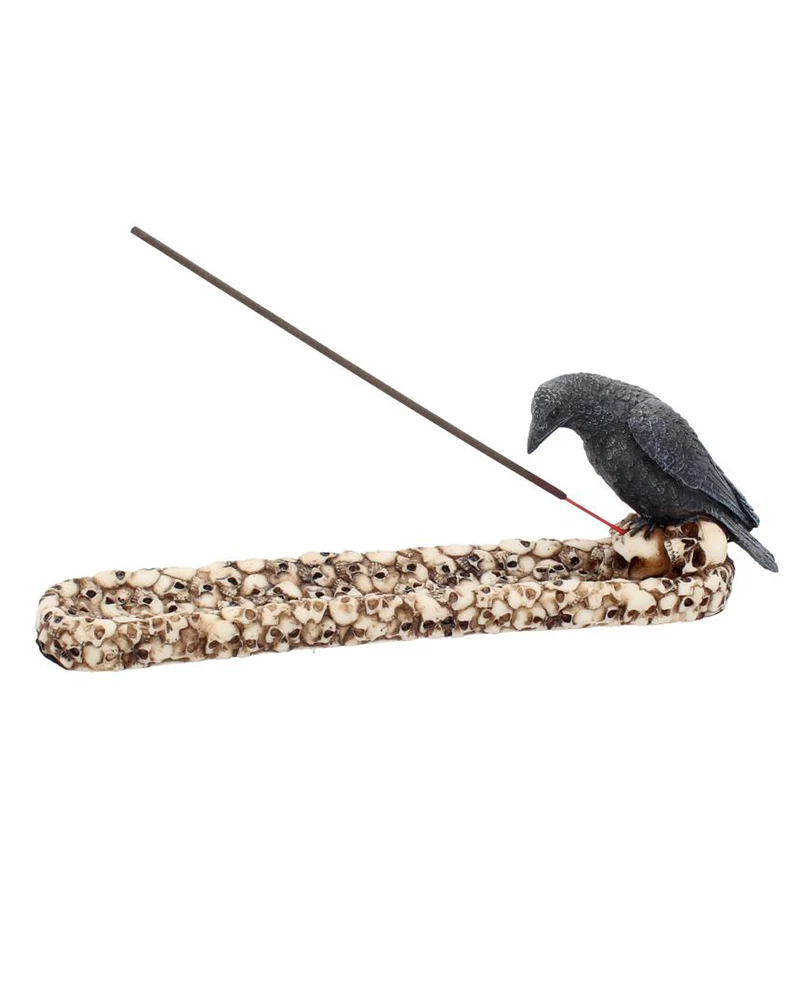 Rabe mit Totenköpfe Räucherstäbchenhalter 25cm