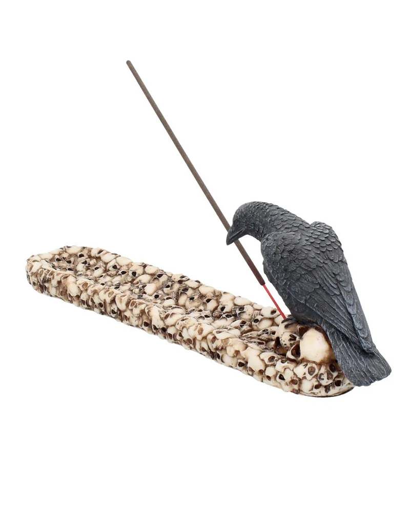 Rabe mit Totenköpfe Räucherstäbchenhalter 25cm