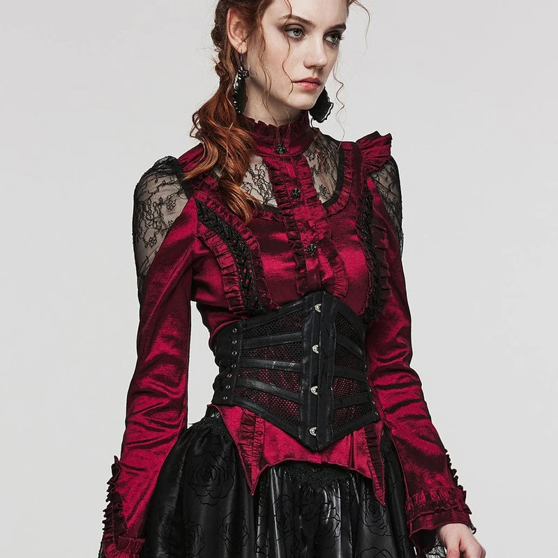 Damen Gothic Lace-up Mesh Splice Unterbrustkorsett