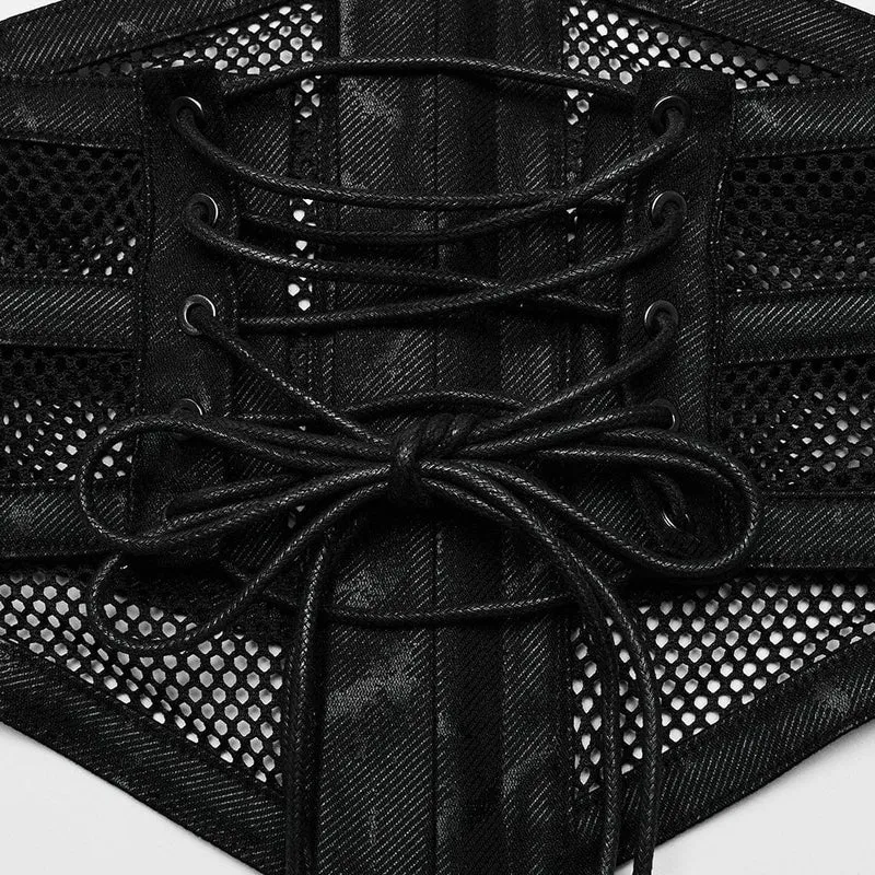 Damen Gothic Lace-up Mesh Splice Unterbrustkorsett