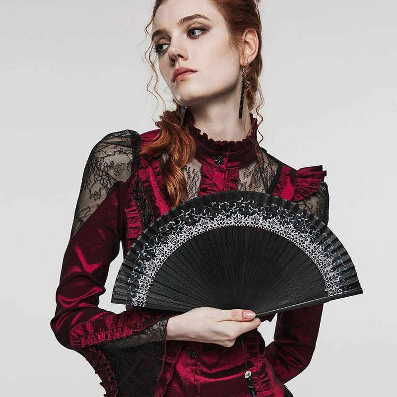 Damen-Schnitzfächer mit Gothic-Blumenmuster