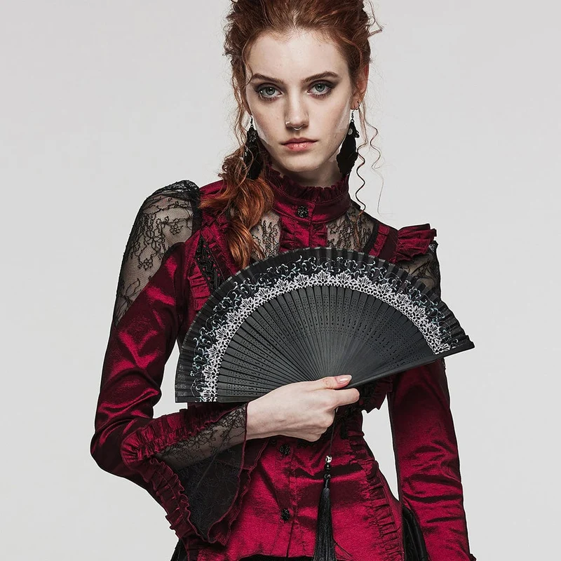 Damen-Schnitzfächer mit Gothic-Blumenmuster