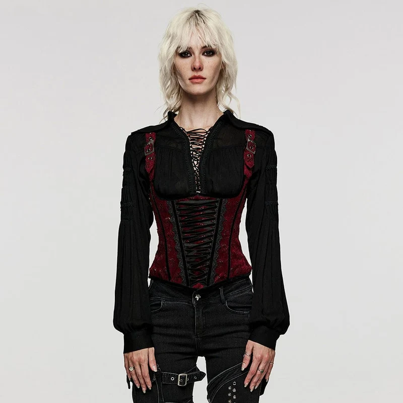 Damen Gothic Rose Cutout Schnür-Unterbrustkorsett