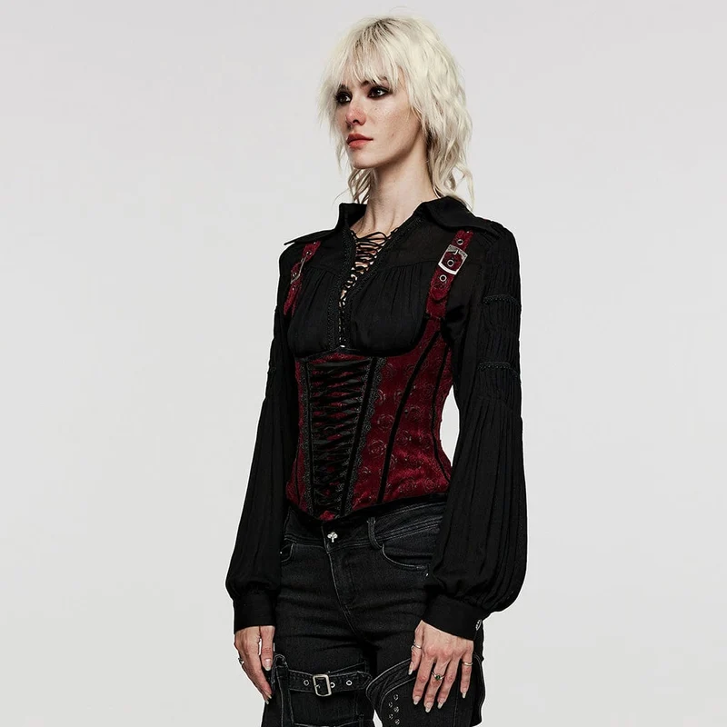 Damen Gothic Rose Cutout Schnür-Unterbrustkorsett