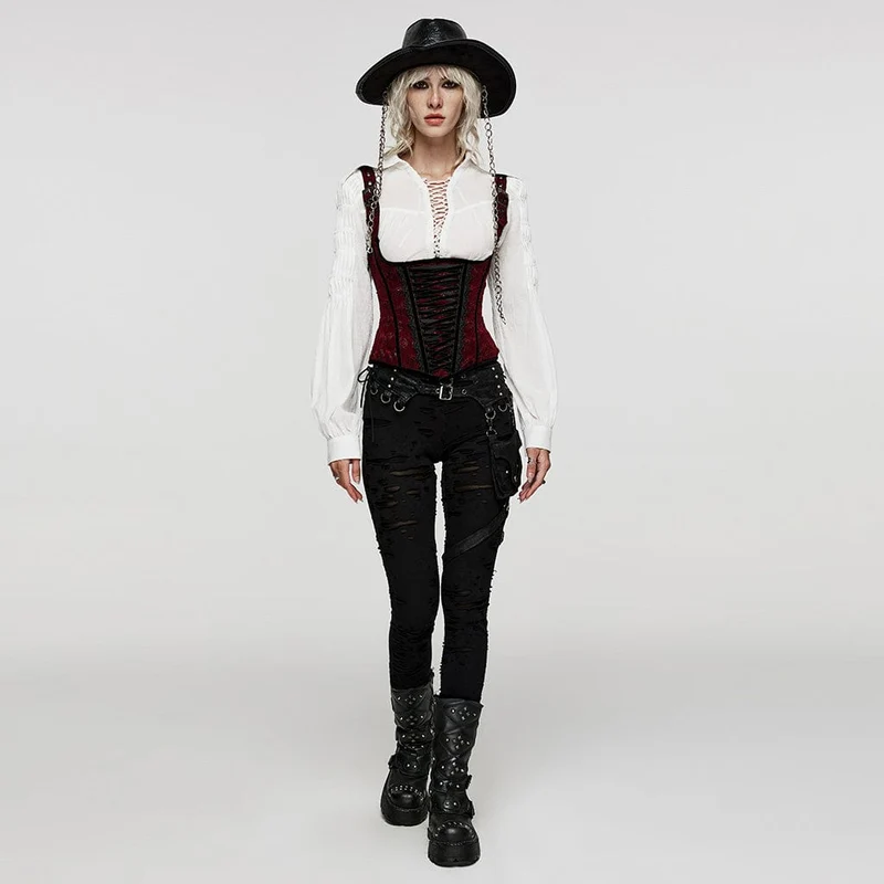 Damen Gothic Rose Cutout Schnür-Unterbrustkorsett