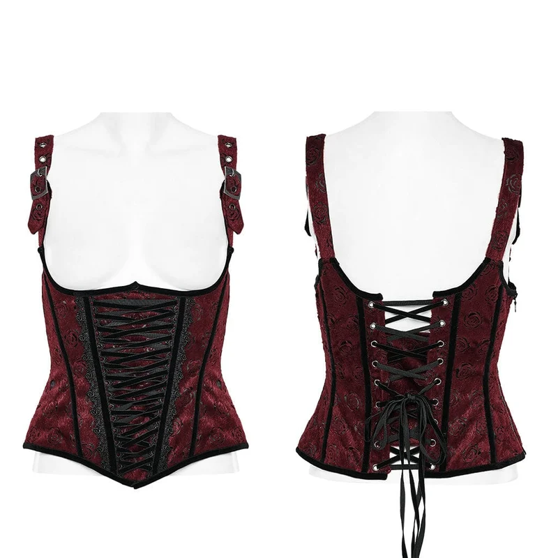 Damen Gothic Rose Cutout Schnür-Unterbrustkorsett