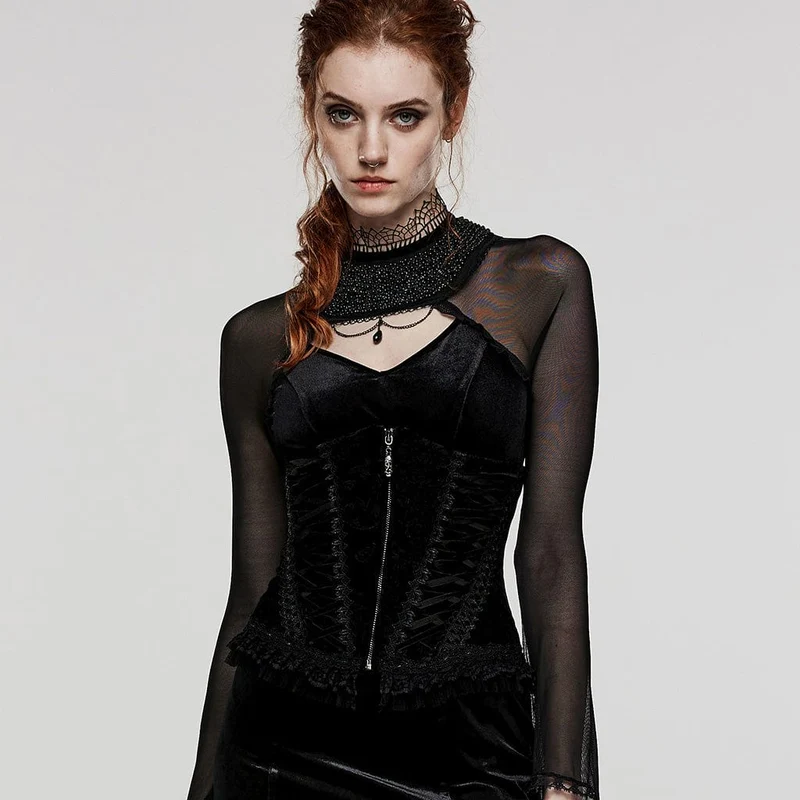 Damen Gothic-Unterbrustkorsett mit Schnürung und Spitzensaum