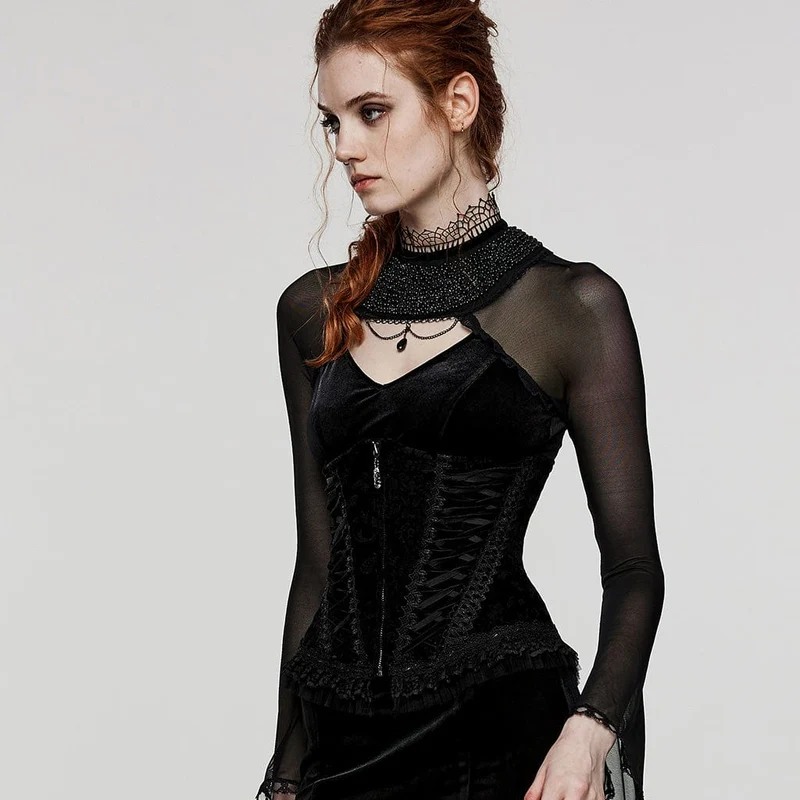 Damen Gothic-Unterbrustkorsett mit Schnürung und Spitzensaum