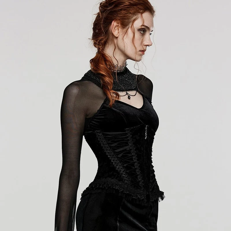 Damen Gothic-Unterbrustkorsett mit Schnürung und Spitzensaum