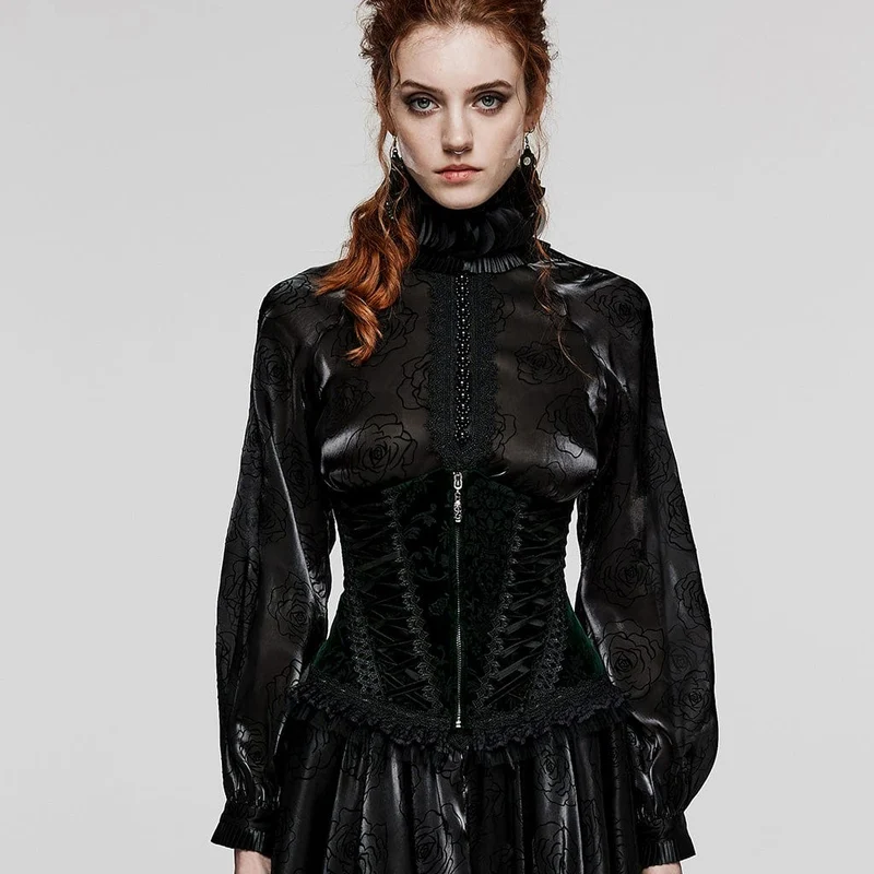 Damen Gothic-Unterbrustkorsett mit Schnürung und Spitzensaum