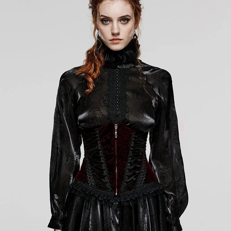 Damen Gothic-Unterbrustkorsett mit Schnürung und Spitzensaum