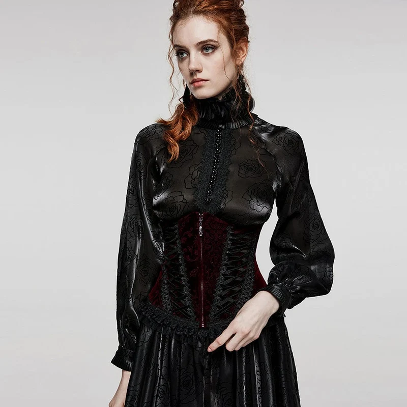 Damen Gothic-Unterbrustkorsett mit Schnürung und Spitzensaum