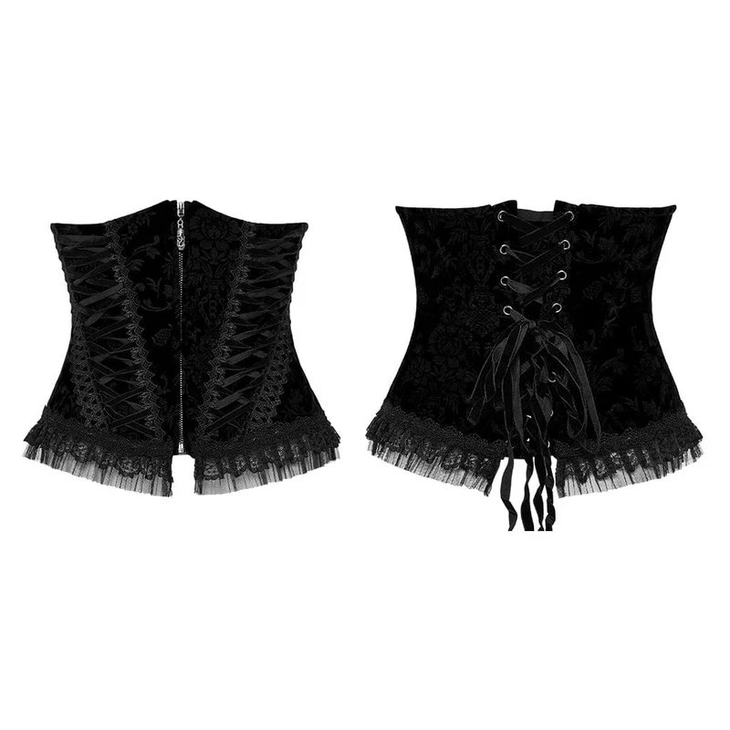 Damen Gothic-Unterbrustkorsett mit Schnürung und Spitzensaum