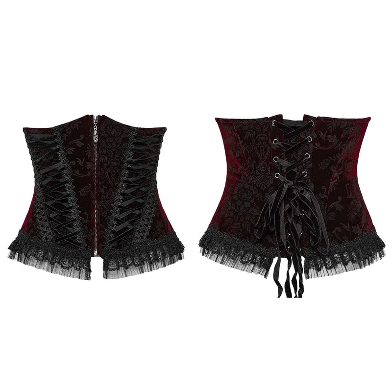 Damen Gothic-Unterbrustkorsett mit Schnürung und Spitzensaum