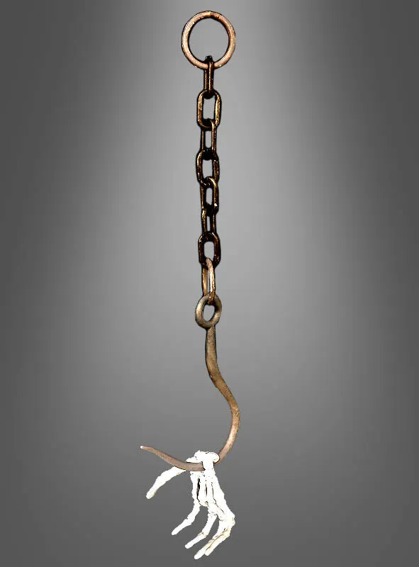Skeletthand lebensgroß am Haken mit Kette Dekoration
