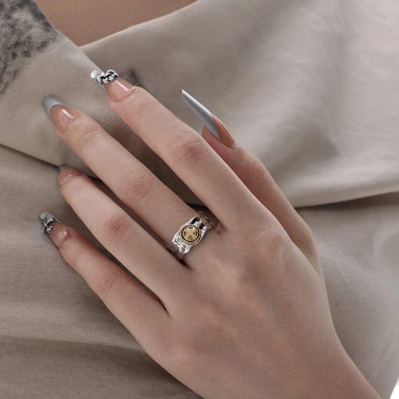 Offener Punk-Kreuz-Graffiti-Ring für Damen