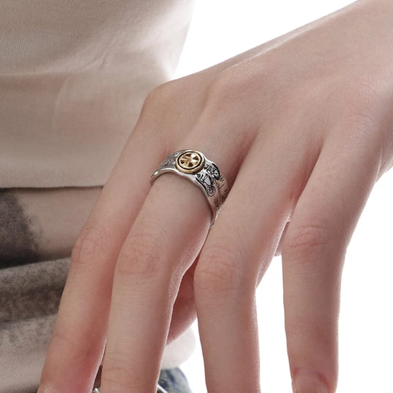 Offener Punk-Kreuz-Graffiti-Ring für Damen