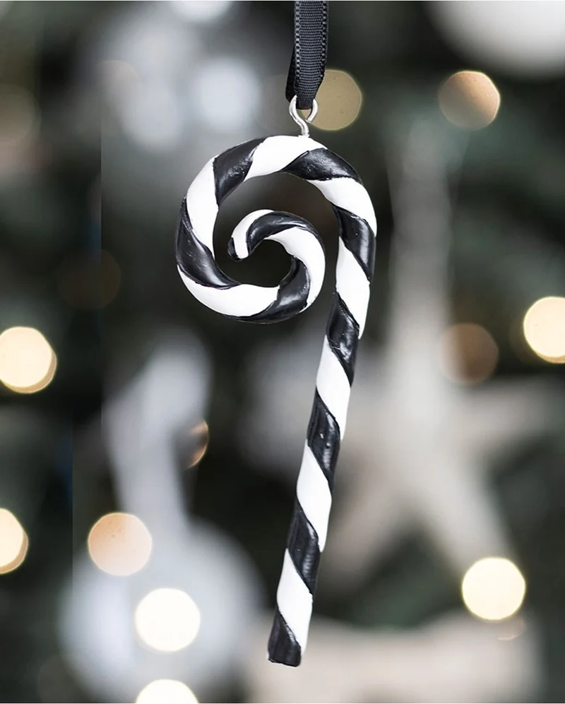 Schwarz-Weiße Zuckerstange als Hängedeko 18cm