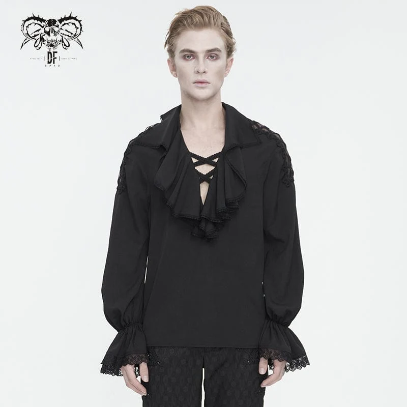 Herren Gothic-Hemd mit Rüschenkragen und Puffärmeln in Schwarz